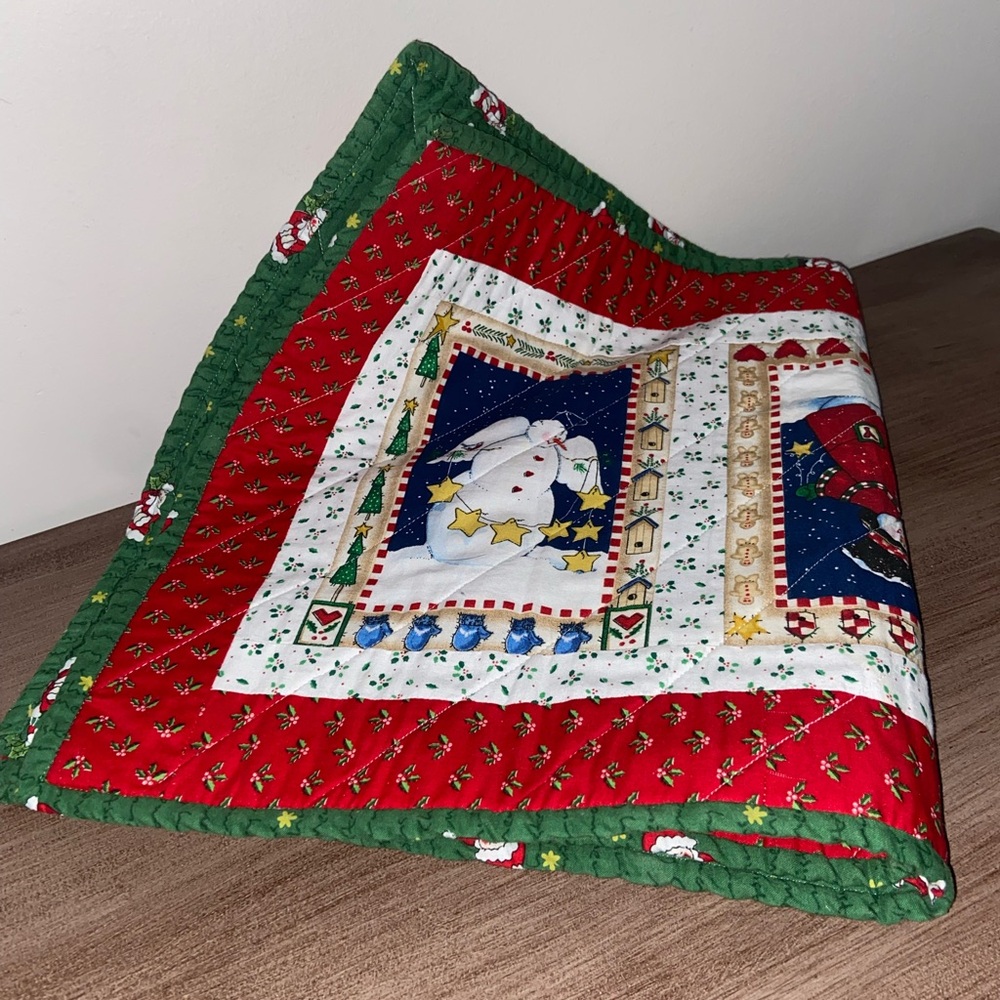 Handmade Quilted Table Runner Snowman Christmas